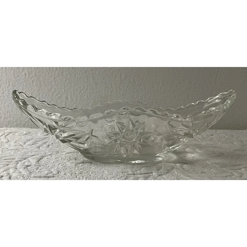 Vtg Anchor Hocking EAPG Star of‎ David Banana Split Gondola Scalloped Glass Bowl
